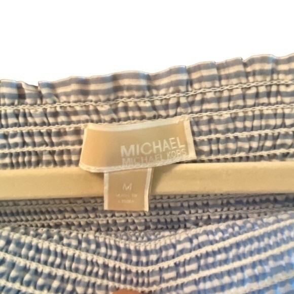 Michael Kors Wilson Blue Stripe Off the Shoulder Peasant Blouse Medium - Picture 9 of 10